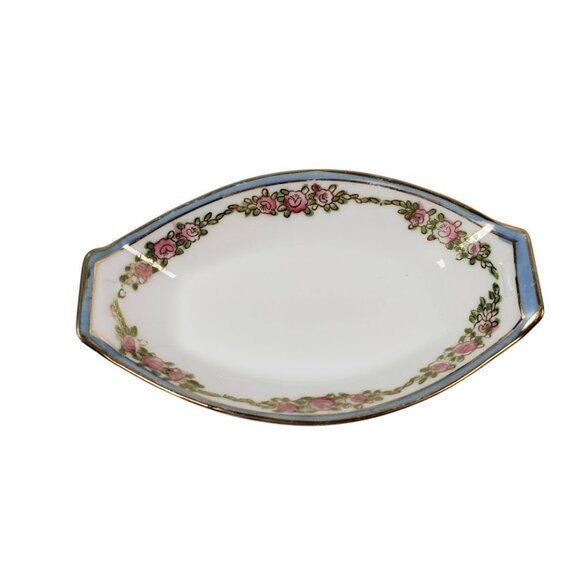 Nippon Salt Dish Set Rose Bud Pattern Bone China Gold Trim Vintage Made in Japan - Picture 2 of 9